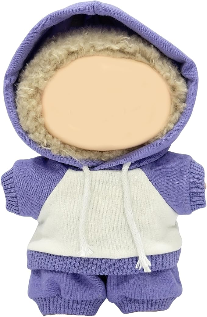17cm Dolls Clothes,Casual Stylish Hoodies & Pants Doll Outfit Set, Stylish Doll Clothing Accessories for 17cm/15cm-Purple(No Doll)