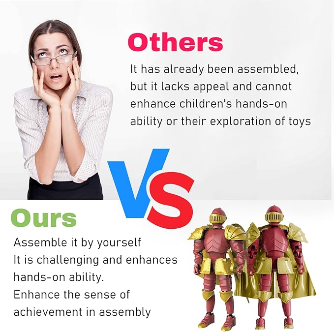 T13 Medieval Knight Action Figure, Knight Action Figures Assembly Required Knight Armor Action Figure Multi-Jointed Movable Medieval Action Figures Medieval Knight T13 Figure for Kids & Adults(Red)