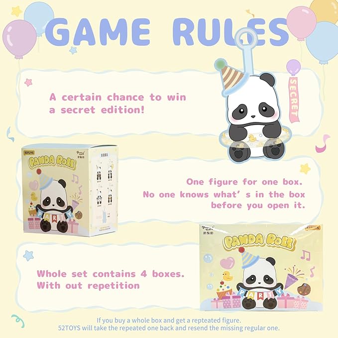 52TOYS Panda Roll Party Series Blind Box Stuffed Animal Plush Toy with Soft and Adorable Design, 1PC Perfect for Cuddling, Display, and Unique Posing, Ideal Gift for Panda Enthusiasts