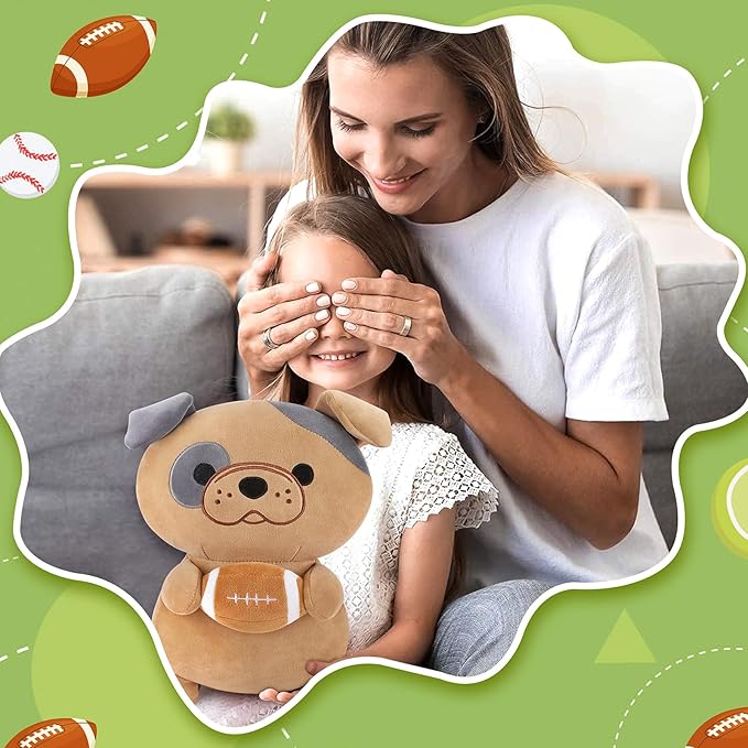 Achwishap French Bulldog Stuffed Animal,French Bulldog Plush with Rugby,14” Puppy Plush Toys,Cute Plushies Kawaii Plushie Soft Huggging Pillow,Cuddly Animal Body Pillow for Kids Adults(Brown)