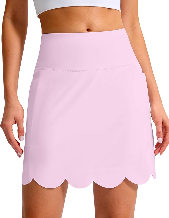 16" Skorts for Women with 4 Pockets High Waisted Scalloped Hem Athletic Tennis Skirt Golf Skort Dressy Casual