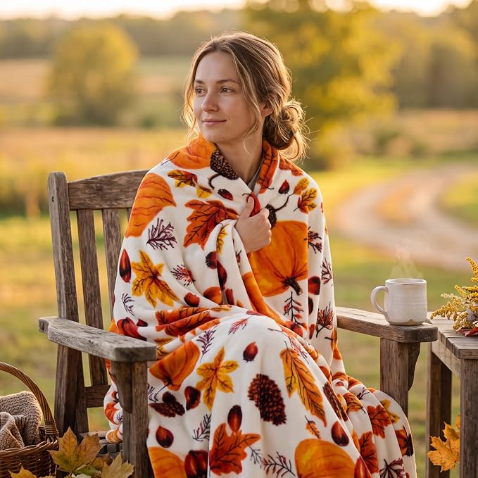 BEDELITE Fleece Blanket Soft Fall Throw for Couch Autumn Pumpkin 50"x60" | Ultra Soft Fleece, Plush Microfiber, Lightweight Warmth, Thanksgiving Gift, Fall Home Decor, Machine Washable, Couch Sofa Bed