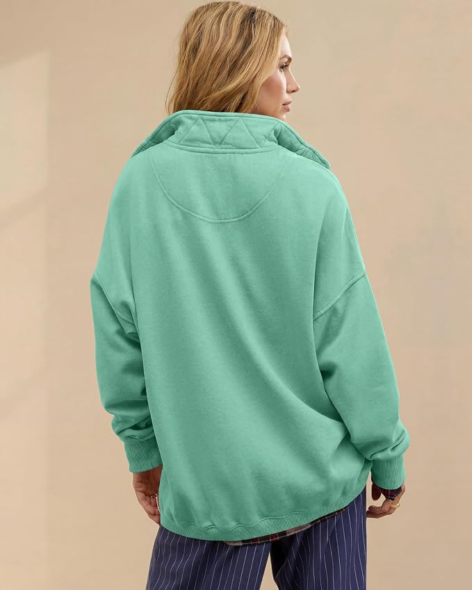 Gacaky Sweatshirt for Women Oversized Casual Long Sleeve Button Henley Neck Pullover Tops Fashion Outfits Clothes