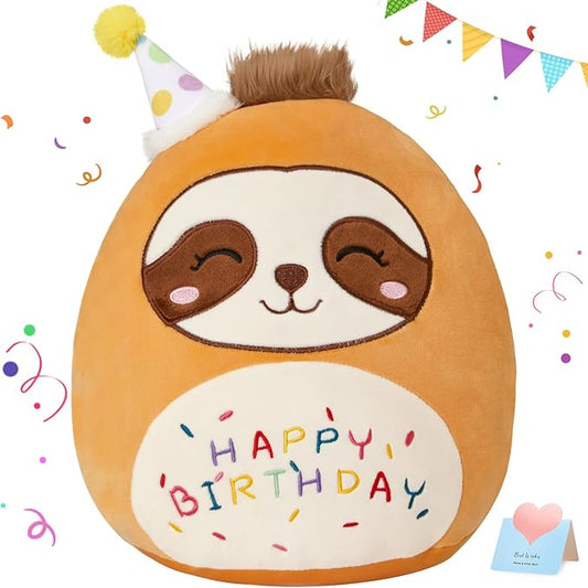 15" Birthday Sloth Plush Stuffed Animals Original Cute Sloth Plushie Large Cuddle Pillow Happy Birthday Gift for Kids Boys Girls