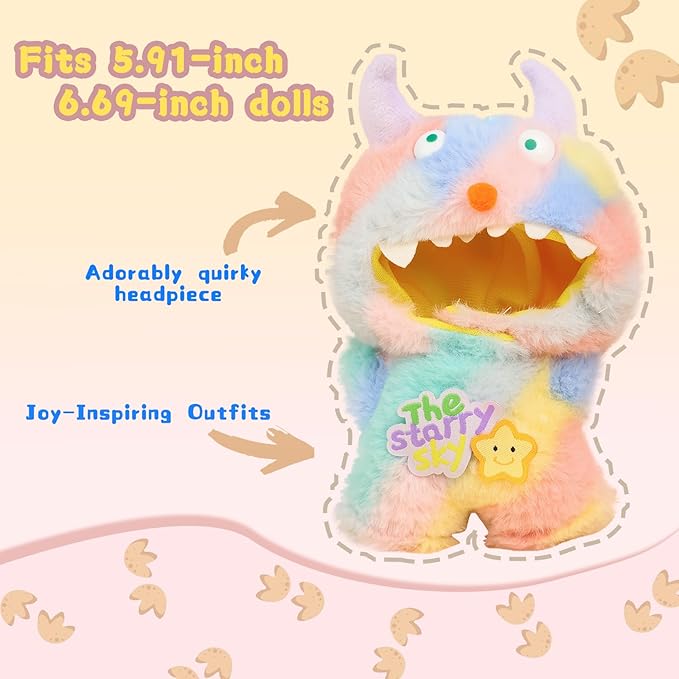 Clothes for labubu Doll 17cm Accessories Suit Cute Clothes for Doll Dress up Monster Style Outfits（Dopamine）