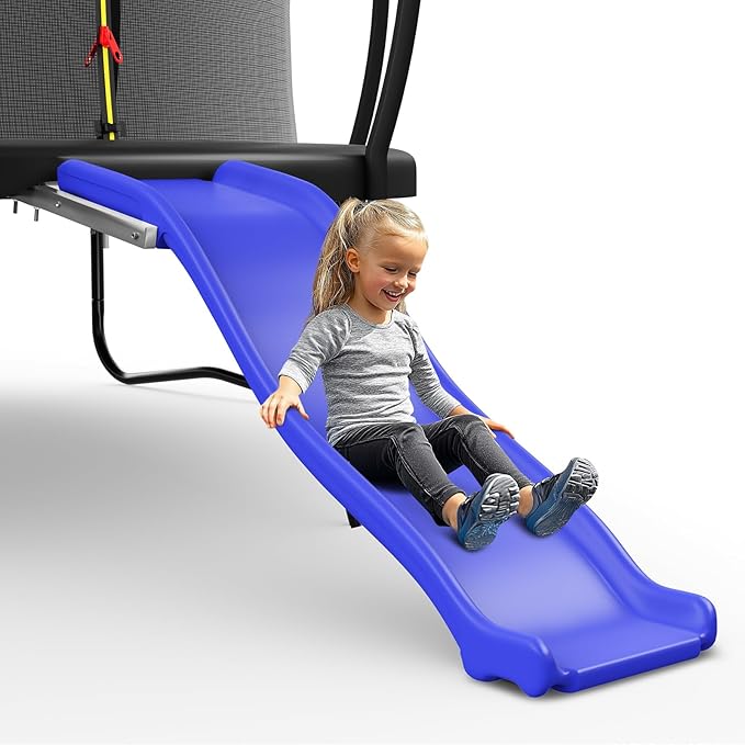 Lyromix Plastic Trampoline Slide for 8-16FT, Heavy Duty Outdoor Slide for Trampoline, Safe Trampoline Ladder for Kids 6+, 220 LBs Capacity, Blue