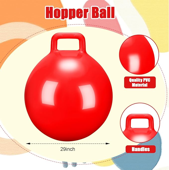 Kids Bouncy Hopper Ball with Handle Jumping Hopping Exercise Balls for Toddlers Boys Girls Indoor Outdoors Sports School Games Exercise Gifts(29 Inch,Red)