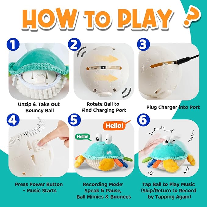 FUNZBO Baby Tummy Time Toys 12 18 Months - 3 in 1 Musical Dancing Crawling Crab Baby Plush Toy, Interactive Infant Toys with 50 Songs & Recording Feature, Birthday Gifts for Age 1-3 Toddler