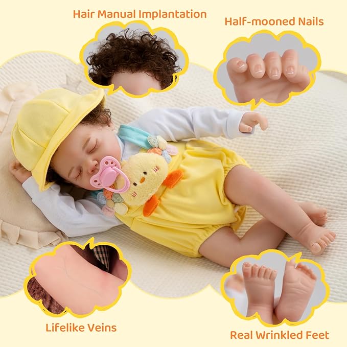 Jirachi Lifelike Reborn Baby Dolls, 18-Inch Sleeping Real Life Cloth Body Baby Girl, Realistic Reborn Baby with Toy Accessories for Kids Age 3+
