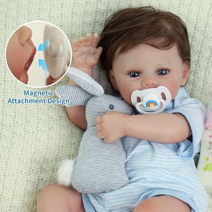 SCOM 18-Inch Reborn Baby Dolls Boy - Realistic Newborn Baby Doll, Lifelike Weighted Soft Body, Adorable Poseable Real Life Doll with Accessories – Gift for Kids Age 3+ & Collectors