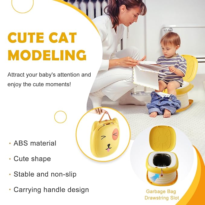 Travel Potty for Toddler,Foldable and Portable Toilet for Kids, Apply to Seat Emergency Toilet for Car, Camping, Outdoor, Indoor,Orange