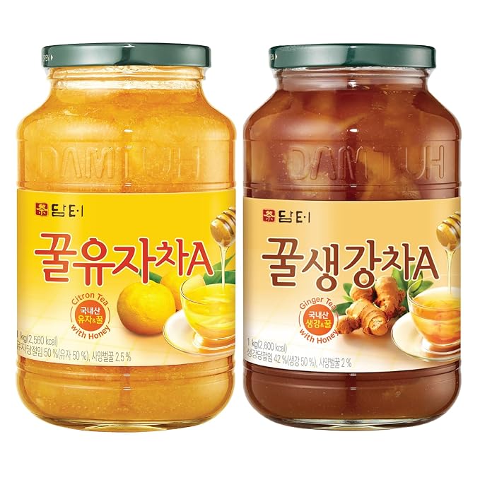 Damtuh Honey Citron Tea & Honey Ginger Tea Bundle Pack 1000g - 2.20lb x 2 Bottle