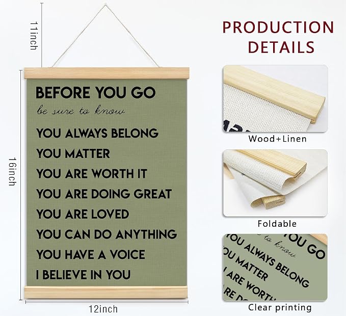 foedor Olive Green Health Positive Classroom Office Wall Art Decor,12x16 In | Affirmations Inspirational Therapist Nurse Wall Art Decor for Kids Teen Girls Room Playroom Wall Decor Wood Posters Framed