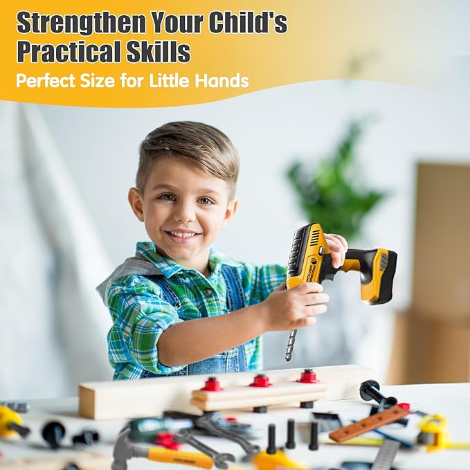 Pretend Play Kids Construction Kits, Kids Tool Set with Electronic Toy Drill & Tool Box, Toy Tools Christmas Birthday Gift for 3 4 5 6 7 8 Year Old Boys & Girls