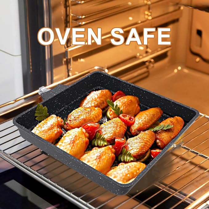 AIKENBBKK Tamagoyaki Japanese Omelette Pan, Japanese Egg Pan, Square Egg Pan Nonstick, Induction-Ready, Detachable Handle, with Silicone Spatula, PFAS & PFOA-Free, Oven Safe, Black, 9" x 8.2"