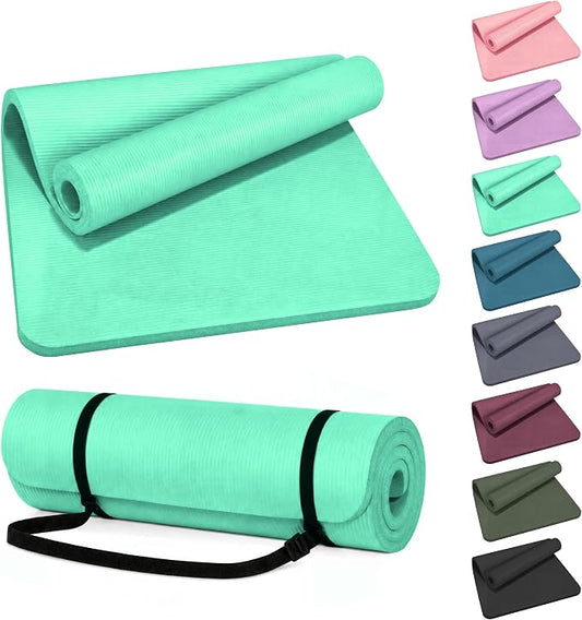 HULKFIT High Density Non Slip Yoga Mat, Extra Thick Exercise Mat with Carrying Strap, for Pilates, Fitness, Home Gym & Floor Workouts - Multiple Thickness & Multiple Color