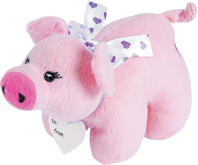 Fun Express - HogS-N-Kisses Plush Baby Pig for Valentine's Day - Toys - Plush - Stuffed Farm & Woodland - Valentine's Day - 12 Pieces