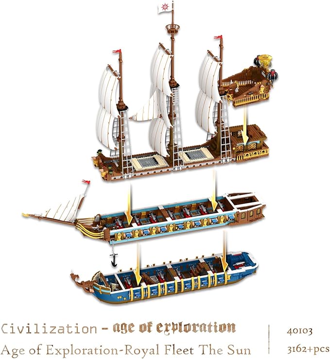 JMBricklayer Pirate Ship Building Sets for Adults, Gorgeous Royal Fleet Ship with Tiered Design, Attractive Pirate Toys Building Blocks Pirate Ship Display, Gifts for Teens Adults(3162 Pieces)