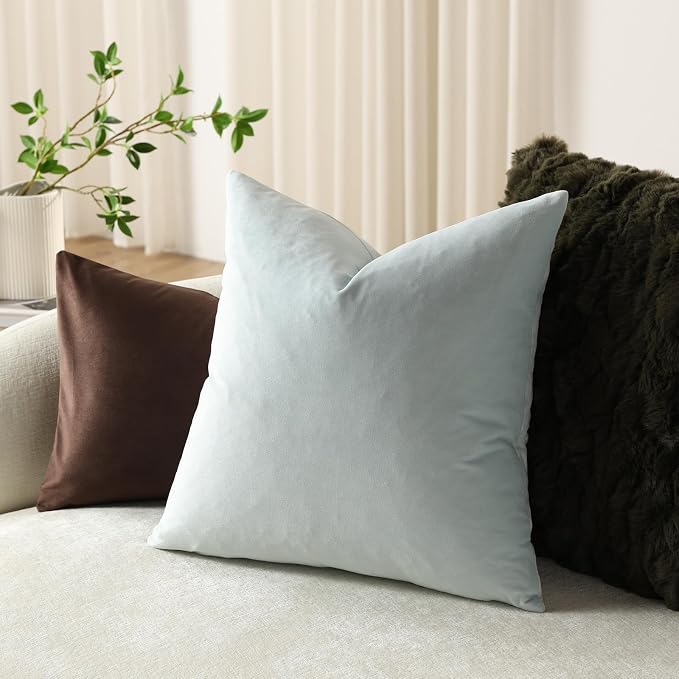 Euro Sham Covers 26x26 Light-Blue: Pack of 2 Cozy Soft Velvet Square Modern Luxury Decorative Throw Pillow Cases for Sofa Couch Living Room Bed Home Decor