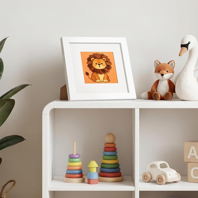 upsimples 6x6 Picture Frame, Display Pictures 4x4 with Mat or 6 x 6 Without, Wall Hanging Square Frames, White, 1 Pack