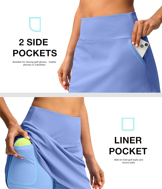 16'' Skorts for Women with 4 Pockets Athletic Tennis Golf Skirt | Built-in Shorts, High Waisted, Stretchy, A Line, Casual, Pickleball, Skort