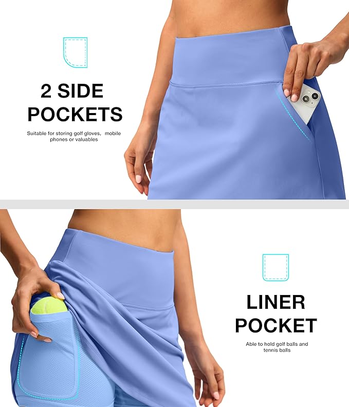 16'' Skorts for Women with 4 Pockets Athletic Tennis Golf Skirt | Built-in Shorts, High Waisted, Stretchy, A Line, Casual, Pickleball, Skort