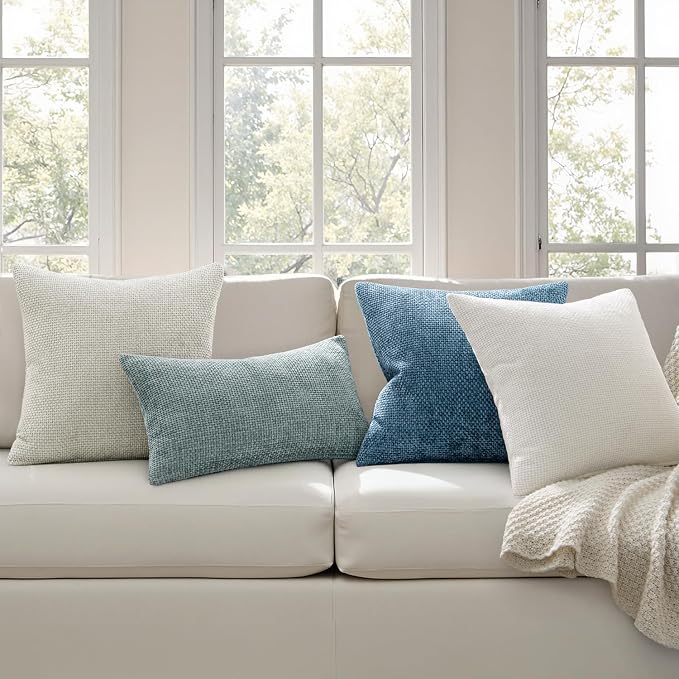 MIULEE Decorative Couch Throw Pillow Covers 20x20 Inch Coastal Blue 2 Pack | Coastal Modern Boho Accent, Soft Chenille Pillow Covers, Farmhouse Cushion Cases for Home Decor Bed Sofa Living Room
