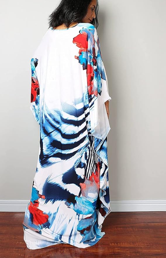 Venasha Womens Caftan Floral Print Kaftan Dress Short Sleeve Swimsuit Cover up Loungewear for Summer
