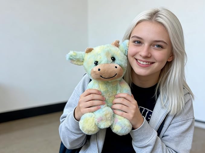 Cute Cow Plush Stuffed Animal Doll Toy 8 inch for Girls Boys (sit Cow CAI Green
