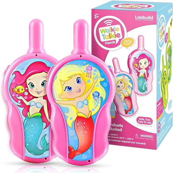 Walkie Talkies for Kids, Toys for 3 4 5 6 7 Year Old Girls Boys, Long Range Walkie Talkies for Toddlers, Mini Pink Cute Mermaid Christmas Birthday Easter Gifts Indoor Outside Games (2 Pack)