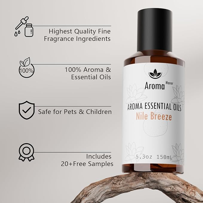 Aroma Essential Oil Blend - Nile Breeze - Hotel Fragrance Oil for Aromatherapy Diffuser Machine, Citrus Jasmine & Cedarwood, Elevate Large Room with Air Fresheners - 5.3fl oz