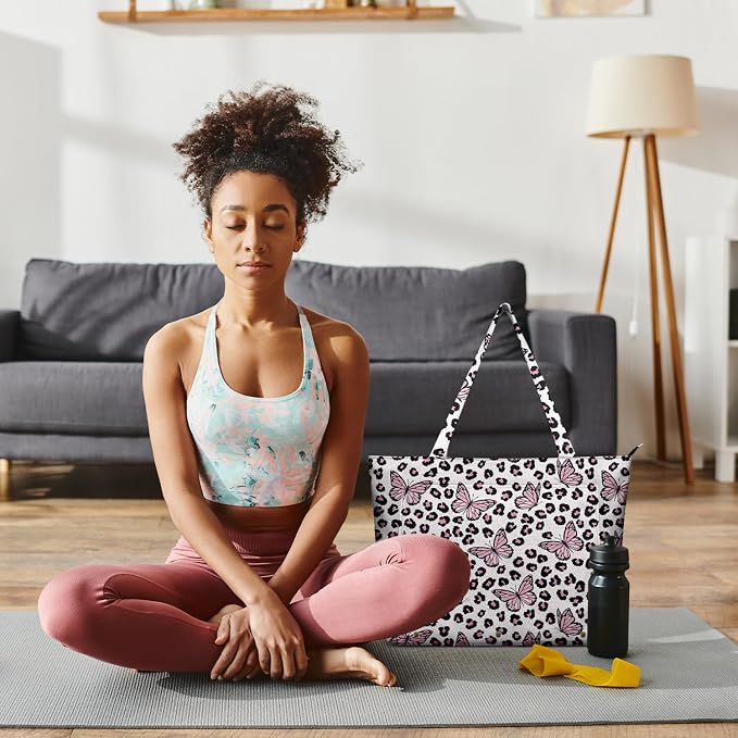 Yoga Bag for Women, Large Canvas Yoga Mat Tote Bag with Yoga Mat Carrier - Large Mat Pocket Fitness Tote for Pilates, Gym, Travel, Office & Beach