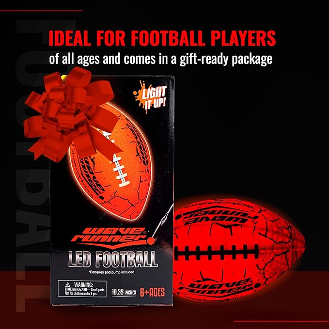 Wave Runner LED Light-Up Football - Glow in The Dark Football Games- Size 10.35 in. with Pump and Batteries Included | Perfect Football Game Gifts for Teen Boys Ages 7-15 Football Fans & Players