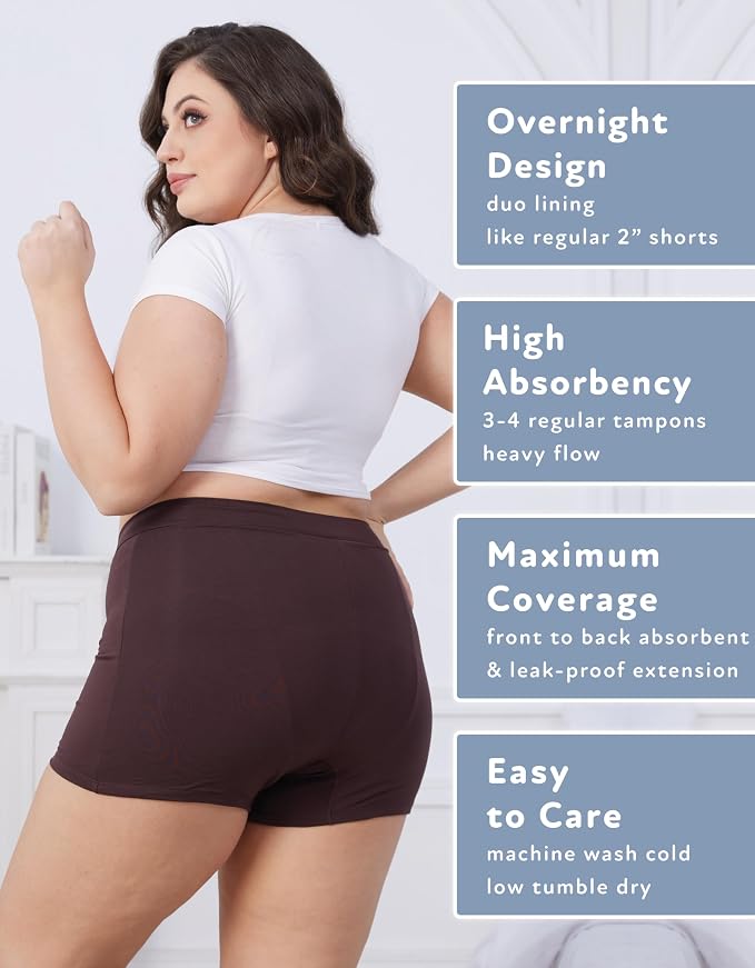 Goat Union Overnight Period Shorts for Women - 2" Absorbent Sleep Period Boyshorts Heavy Flow