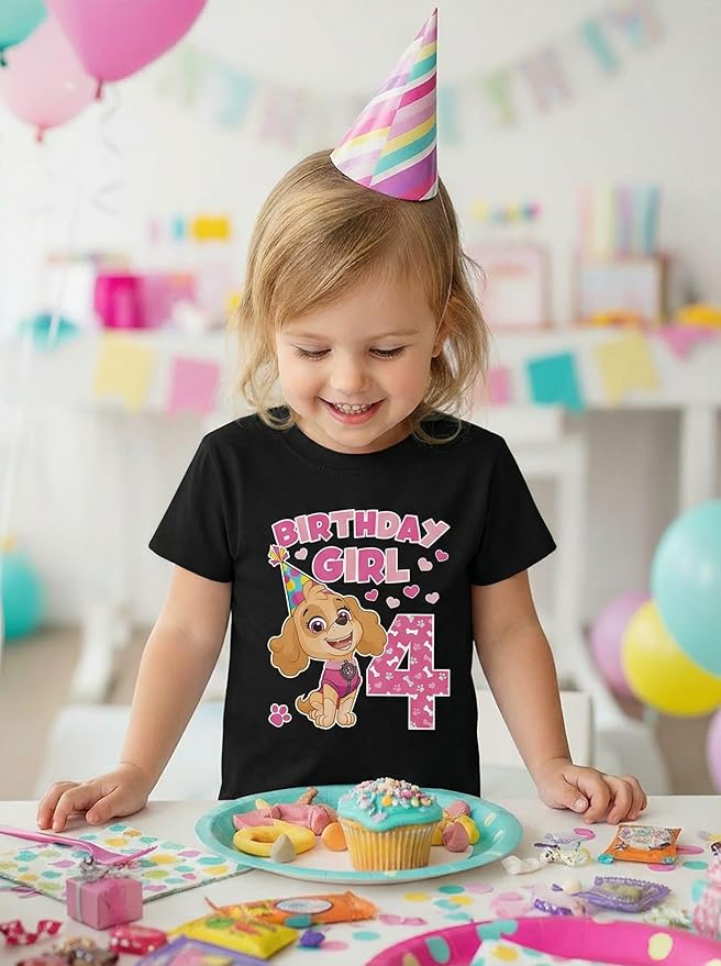 Skye Paw Patrol 4th Birthday Girl Shirt for 4 Year Old Girls - Pup-Themed Party Toddler T-Shirt
