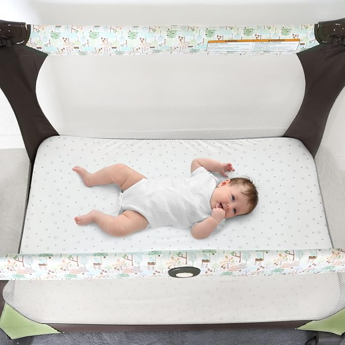 Pack and Play Sheets Fitted- Fit for Pamo Babe, Baby Trend, Graco, ADOVEL, Dream On Me and Other 25" x 36" Playard Mattress Cover, Ultra Soft & Stretchy Playpen Sheets, Grey & White Star, 2 Pack