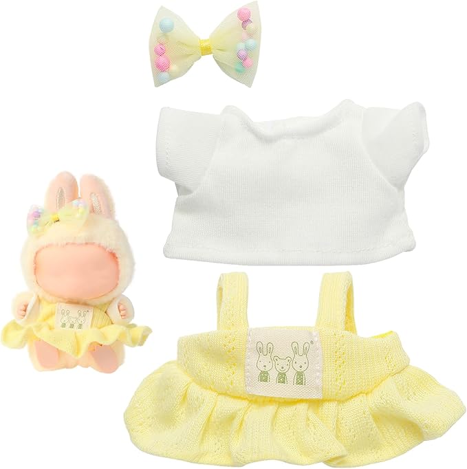 2025NEW Trendy Yellow Dress Clothes for bubudoll, Designed for bubuclothes, Multiple Stylish Outfit Sets for 5.9-6.7in Doll , Optimal for Your15&17cm Dolls Dress up (Yellow Skirt 3pc Set)