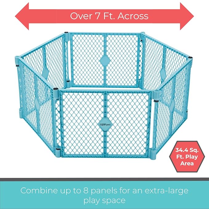 Toddleroo by North States - Superyard 2-Panel Extension: 65.5 Inch Play Yard Extension - Works with Superyard Playpens - Aqua