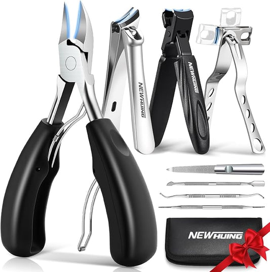 New Huing Toenail Clippers for Seniors, 8-Piece Nail Clippers Set for Thick & Ingrown Toenails, Great Gift for Parents Hunsband Wife, Included Leather Case