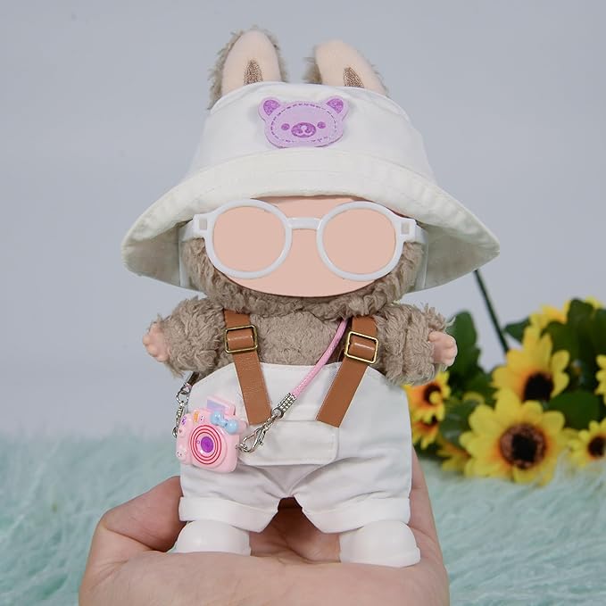 iBayda 17cm Fashion Doll Clothes & Accessories Set Include: Hat, Overall, Shoes, Glasses and Bag- Cute Clothes for Dress up Unique Style (Doll Not Included), White
