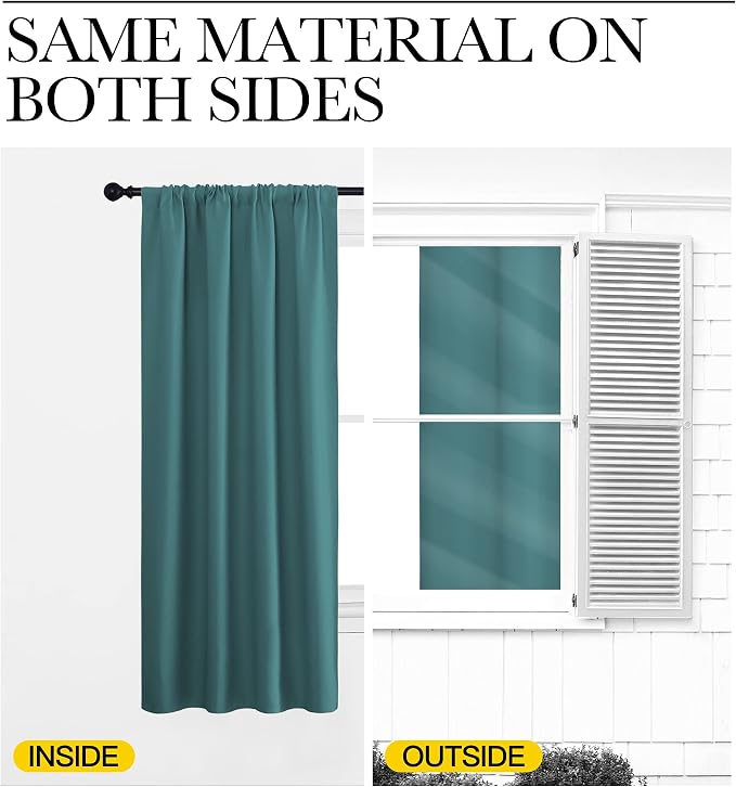 NICETOWN Window Curtains Blackout Drapes - Thermal Insulated Solid Rod Pocket Blackout Curtains/Draperies for Living Room (Sea Teal, One Pair, 42 by 45-Inch)