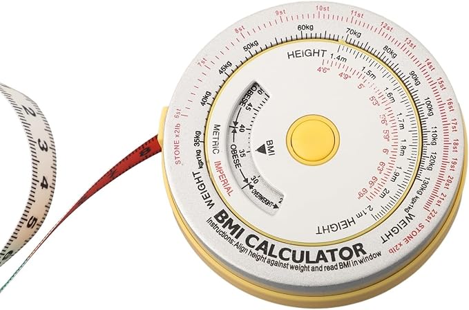 BMI Body Mass Index Retractable Tape Measure, Push-Button Locking Diet Tool for Waist Hip Arm Chest Thigh, Accurate Plastic Ruler for Fitness Tracking, 150cm/200cm(yellow)
