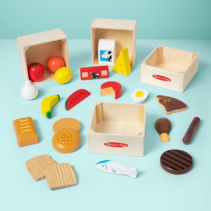 Melissa & Doug Food Groups, 21-Piece Wooden Toys Set of Pretend Play Food & Kids Play Kitchen Accessories, Preschool Toys for Girls & Boys Ages 3+