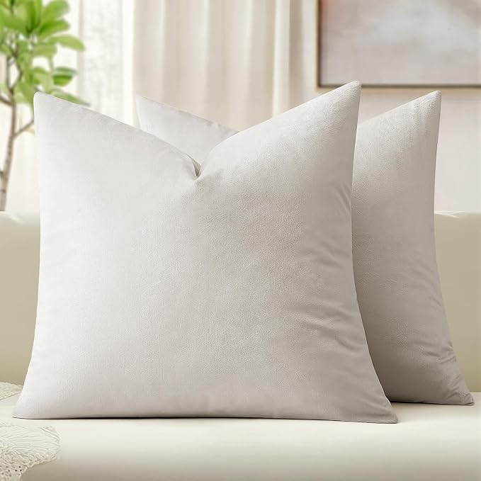 MIULEE Velvet Throw Pillow Covers 22x22 Inch Pack of 2 Greyish White | Soft Solid Decorative Pillow Covers, Modern Luxury Home Decor, for Couch Chair Sofa Bedroom Livingroom
