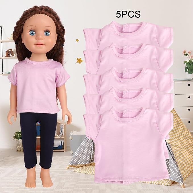 5-Pack Lavender T-Shirts for 18-Inch Bear Short-Sleeve Basic Tees, Fits 18" Bear Doll Clothes (Lavender)