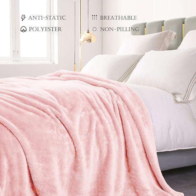 Exclusivo Mezcla Fuzzy Plush Fleece Bed Blanket Twin XL Size, Light Pink | 90x66 Inches, Super Soft and Cozy Bed Blanket, Fluffy Blanket for Bed, College Dorm Room Essentials, All Season