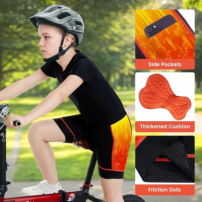 Gogokids Boys Girls 3D Padded Bike Shorts Kids Cycling Shorts Biking Shorts Sports Pants with Pockets for Mountain Road