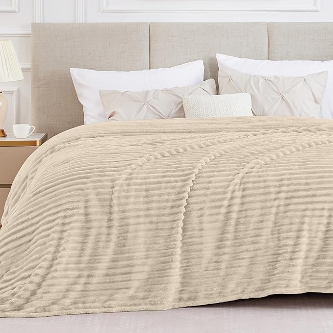 BEDELITE Ribbed Full Size Blanket for Bed, Beige, 84"x90" | Ultra-Soft Plush Fleece, Warm Yet Lightweight, Ribbed Texture, Home Decor, Machine Washable, Giftable, All-Season Use