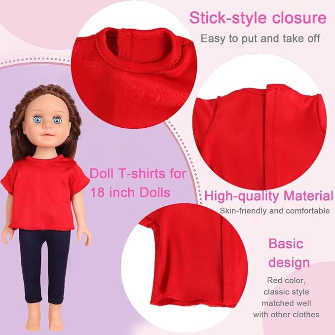 5-Piece Red T-Shirts for 17-18 Inch Bear Clthes Plain Short Sleeve Tees for DIY Customization