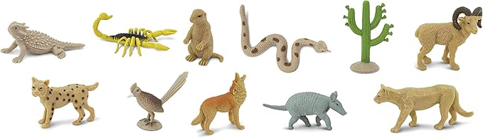 Safari Ltd. Desert TOOB - Figurines of Horned Lizard, Cactus, Road Runner, Scorpion, Rattlesnake, Coyote, Bobcat, Armadillo, Mountain Lion - Educational Toy Figures For Boys, Girls & Kids Ages 3+